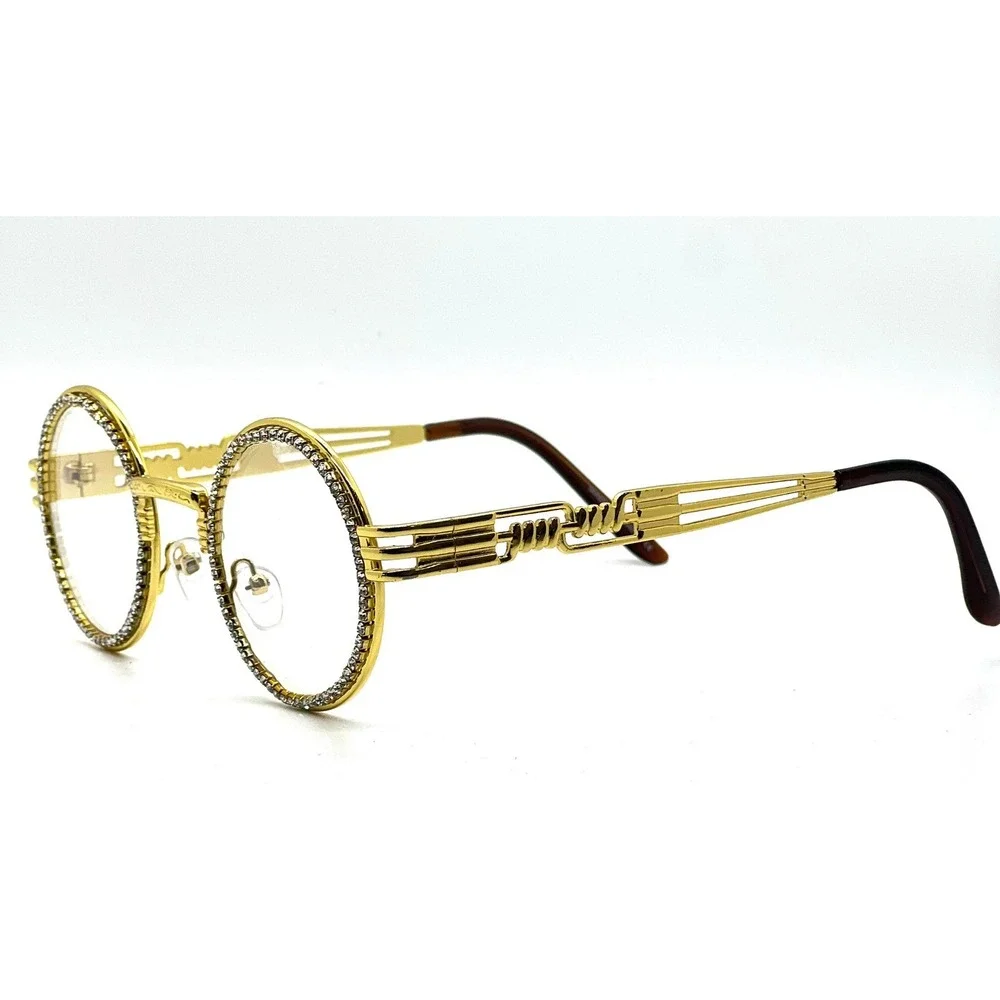 Rhinestone Sunglasses Round Frame Gold Metal Frame Men's Fashion Street Wear New